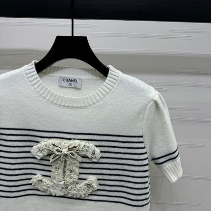 CHANEL SHORT-SLEEVE KNITTED PUFF-SLEEVE TOP 274950