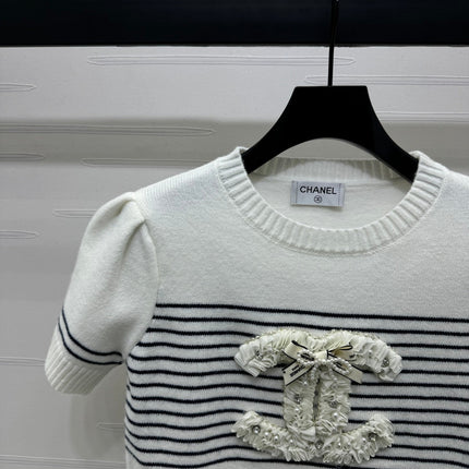 CHANEL SHORT-SLEEVE KNITTED PUFF-SLEEVE TOP 274950