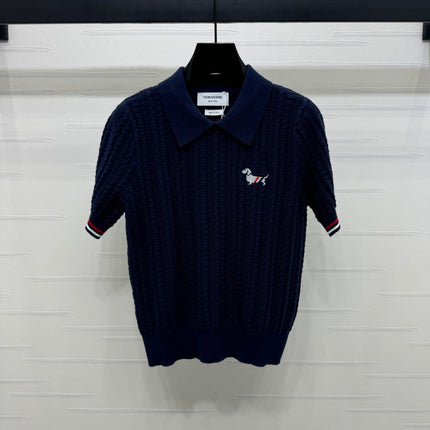 THOM SHORT-SLEEVE KNIT TOP WITH EMBROIDERED DOG MOTIF 274873