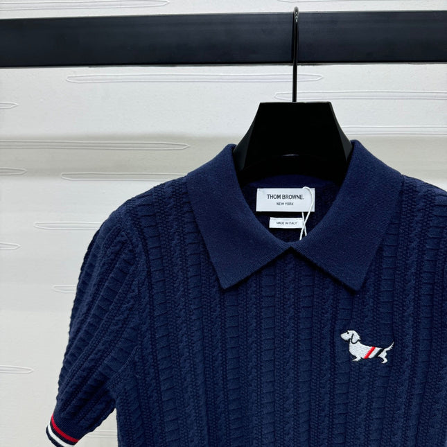 THOM SHORT-SLEEVE KNIT TOP WITH EMBROIDERED DOG MOTIF 274873