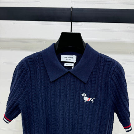 THOM SHORT-SLEEVE KNIT TOP WITH EMBROIDERED DOG MOTIF 274873