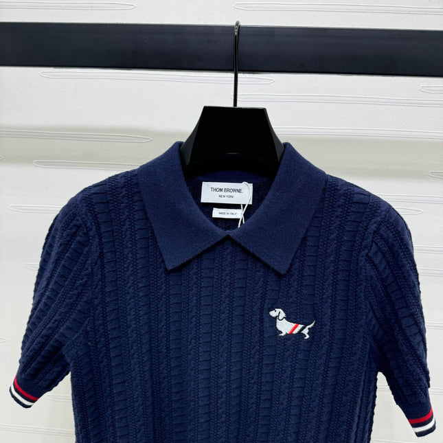 THOM SHORT-SLEEVE KNIT TOP WITH EMBROIDERED DOG MOTIF 274873