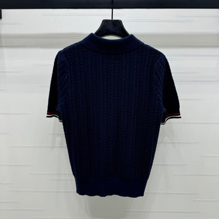 THOM SHORT-SLEEVE KNIT TOP WITH EMBROIDERED DOG MOTIF 274873