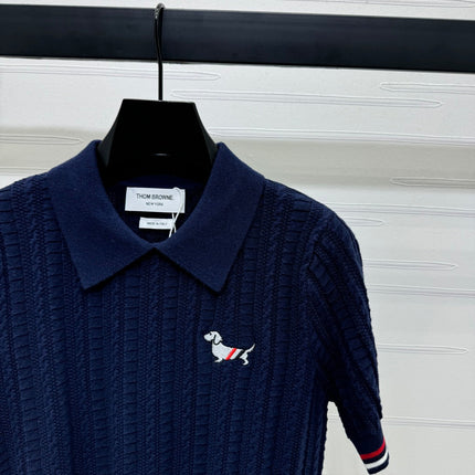 THOM SHORT-SLEEVE KNIT TOP WITH EMBROIDERED DOG MOTIF 274873