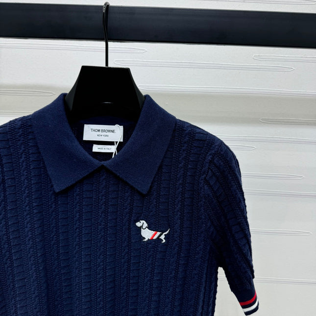 THOM SHORT-SLEEVE KNIT TOP WITH EMBROIDERED DOG MOTIF 274873