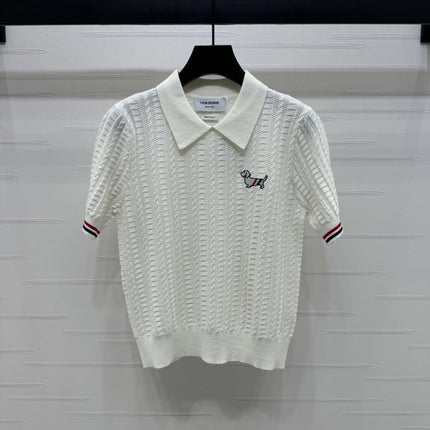 THOM SHORT-SLEEVE KNIT TOP WITH EMBROIDERED DOG MOTIF 274871