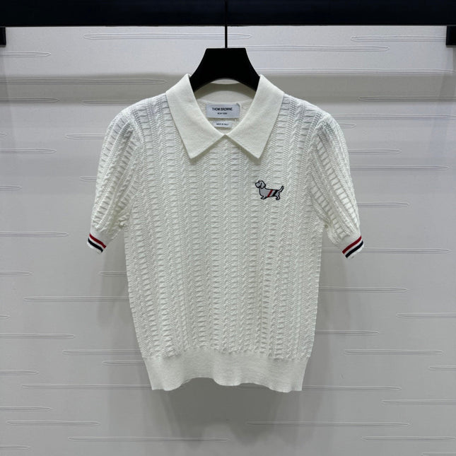 THOM SHORT-SLEEVE KNIT TOP WITH EMBROIDERED DOG MOTIF 274871