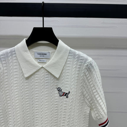 THOM SHORT-SLEEVE KNIT TOP WITH EMBROIDERED DOG MOTIF 274871