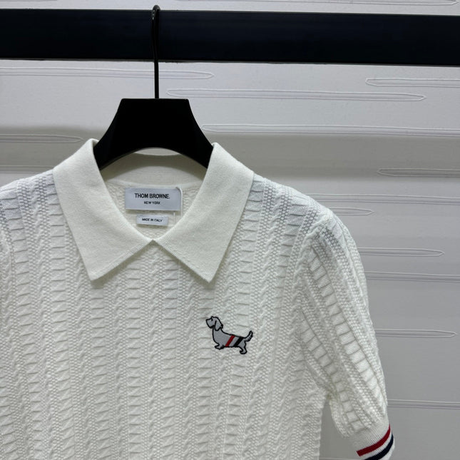 THOM SHORT-SLEEVE KNIT TOP WITH EMBROIDERED DOG MOTIF 274871