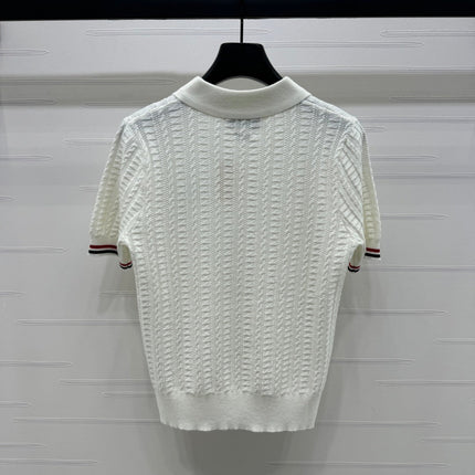 THOM SHORT-SLEEVE KNIT TOP WITH EMBROIDERED DOG MOTIF 274871