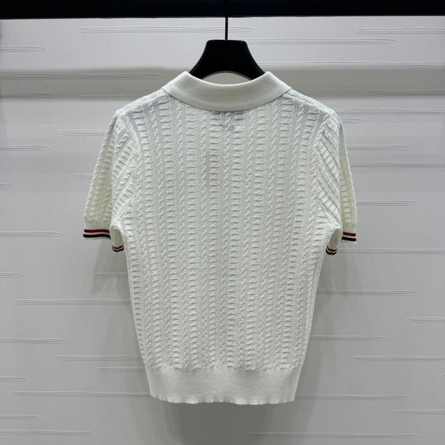 THOM SHORT-SLEEVE KNIT TOP WITH EMBROIDERED DOG MOTIF 274871