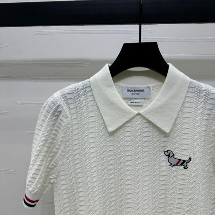 THOM SHORT-SLEEVE KNIT TOP WITH EMBROIDERED DOG MOTIF 274871