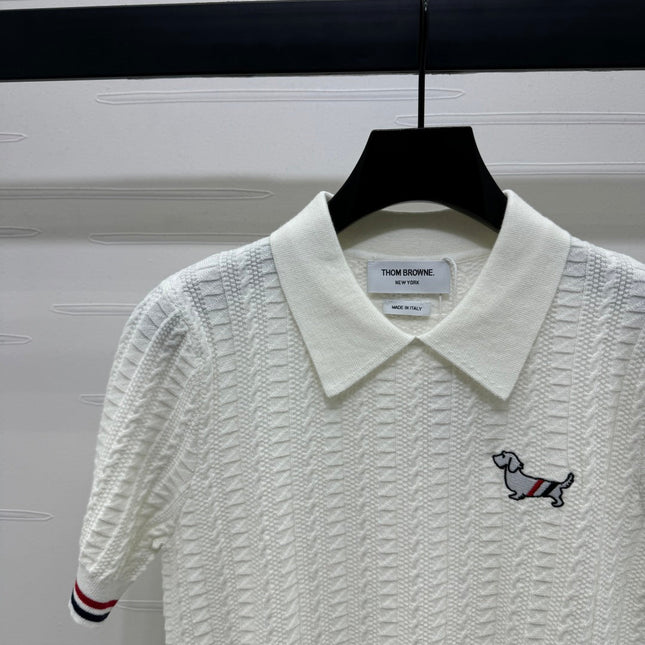 THOM SHORT-SLEEVE KNIT TOP WITH EMBROIDERED DOG MOTIF 274871