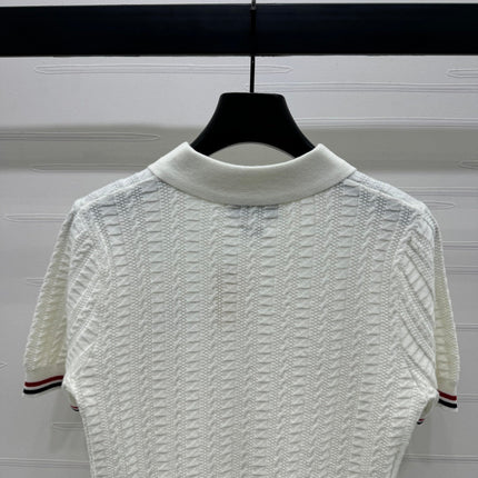 THOM SHORT-SLEEVE KNIT TOP WITH EMBROIDERED DOG MOTIF 274871