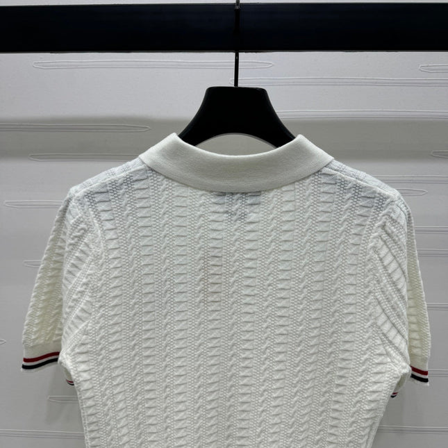 THOM SHORT-SLEEVE KNIT TOP WITH EMBROIDERED DOG MOTIF 274871