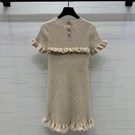CHANEL SHORT-SLEEVE KNIT DRESS WITH RUFFLED TRIMS 274885