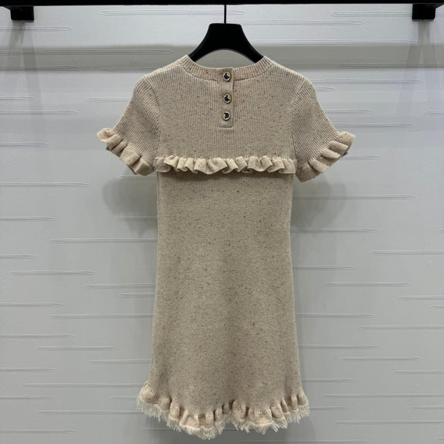 CHANEL SHORT-SLEEVE KNIT DRESS WITH RUFFLED TRIMS 274885