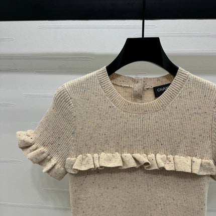 CHANEL SHORT-SLEEVE KNIT DRESS WITH RUFFLED TRIMS 274885