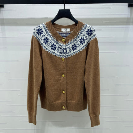 CELINE CARDIGAN IN PECAN BROWN MIX BLUE WOOL