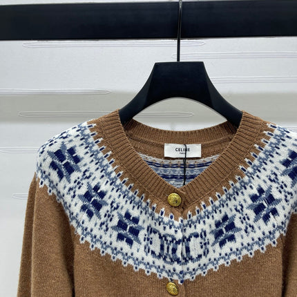 CELINE CARDIGAN IN PECAN BROWN MIX BLUE WOOL