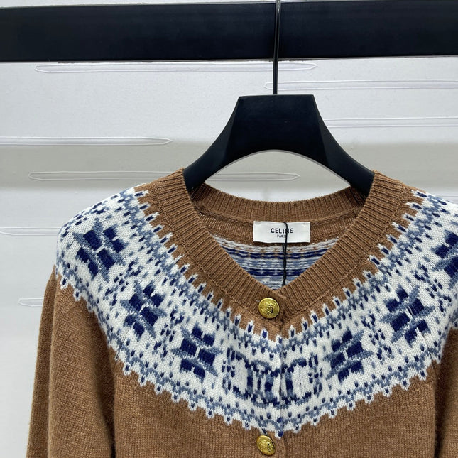 CELINE CARDIGAN IN PECAN BROWN MIX BLUE WOOL