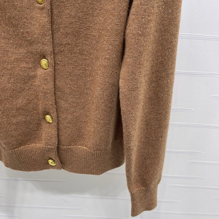 CELINE CARDIGAN IN PECAN BROWN MIX BLUE WOOL