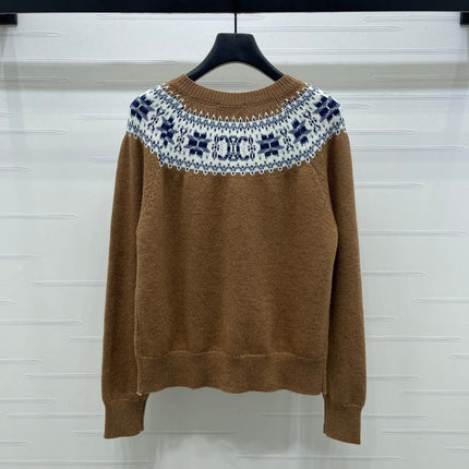 CELINE CARDIGAN IN PECAN BROWN MIX BLUE WOOL