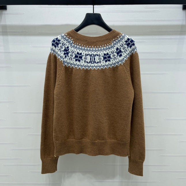 CELINE CARDIGAN IN PECAN BROWN MIX BLUE WOOL