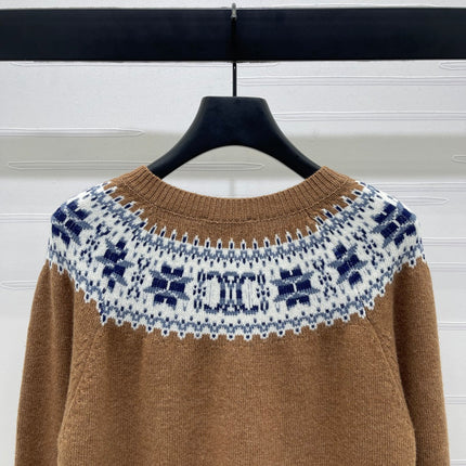 CELINE CARDIGAN IN PECAN BROWN MIX BLUE WOOL