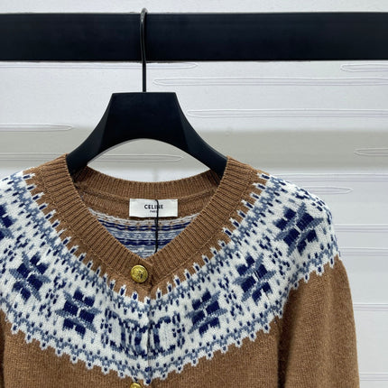 CELINE CARDIGAN IN PECAN BROWN MIX BLUE WOOL