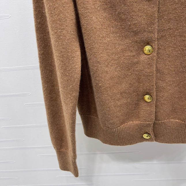 CELINE CARDIGAN IN PECAN BROWN MIX BLUE WOOL