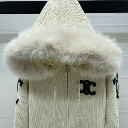 CELINE 25S HOODED CARDIGAN WITH FUR TRIM 0089