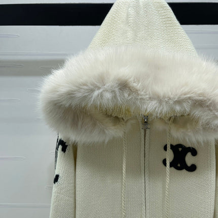 CELINE 25S HOODED CARDIGAN WITH FUR TRIM 0089
