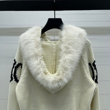 CELINE 25S HOODED CARDIGAN WITH FUR TRIM 0089