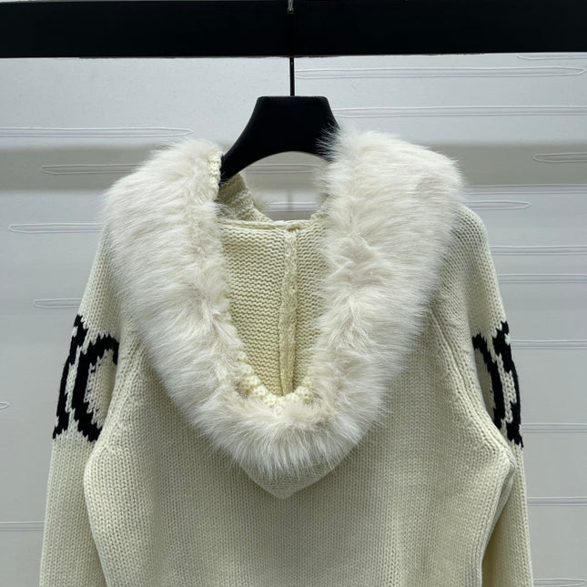 CELINE 25S HOODED CARDIGAN WITH FUR TRIM 0089