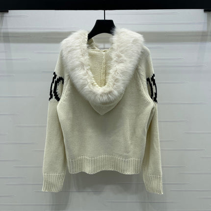CELINE 25S HOODED CARDIGAN WITH FUR TRIM 0089