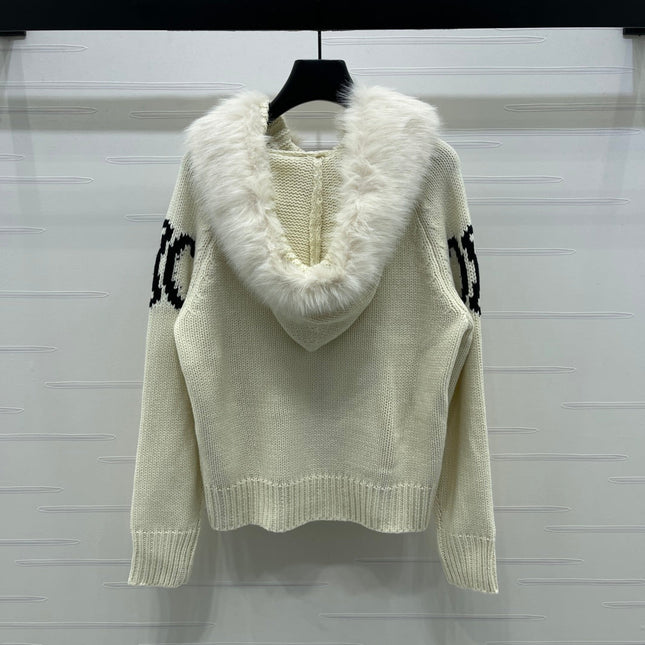 CELINE 25S HOODED CARDIGAN WITH FUR TRIM 0089