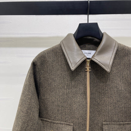 CELINE 25S PU LEATHER JACKET WITH LAPEL TRIM 0032