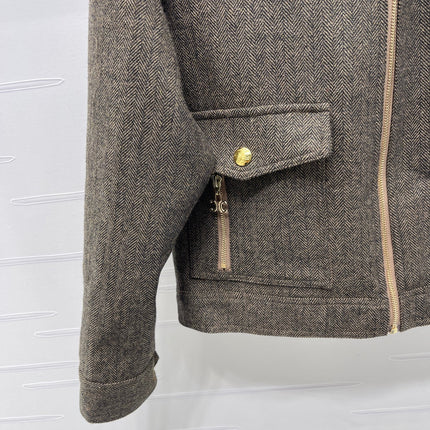 CELINE 25S PU LEATHER JACKET WITH LAPEL TRIM 0032