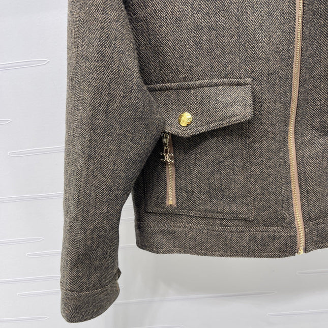 CELINE 25S PU LEATHER JACKET WITH LAPEL TRIM 0032