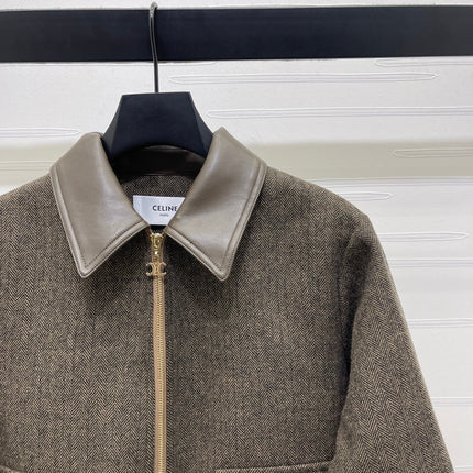 CELINE 25S PU LEATHER JACKET WITH LAPEL TRIM 0032