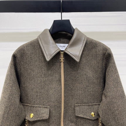 CELINE 25S PU LEATHER JACKET WITH LAPEL TRIM 0032