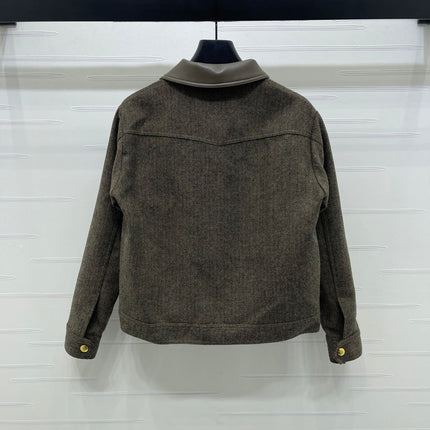 CELINE 25S PU LEATHER JACKET WITH LAPEL TRIM 0032