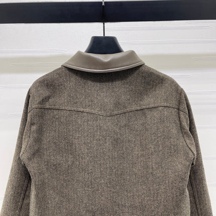 CELINE 25S PU LEATHER JACKET WITH LAPEL TRIM 0032