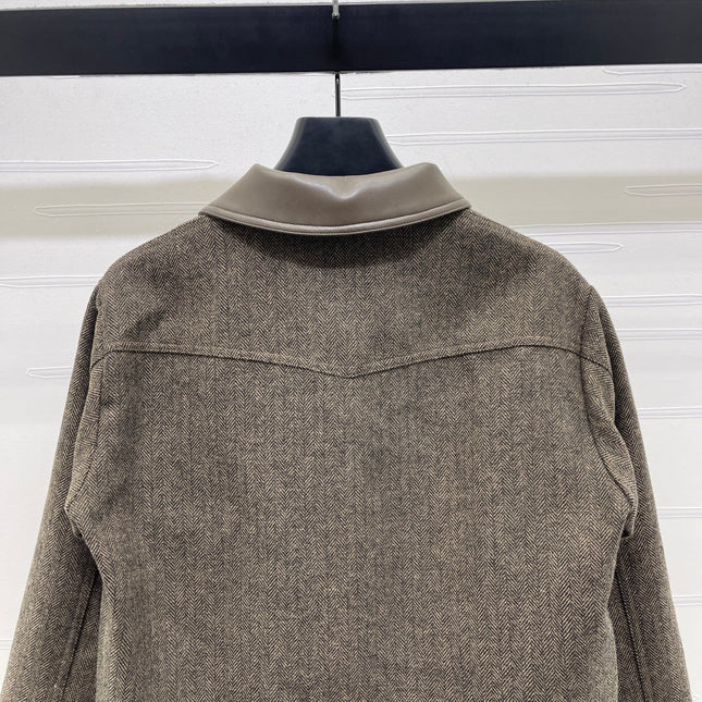 CELINE 25S PU LEATHER JACKET WITH LAPEL TRIM 0032