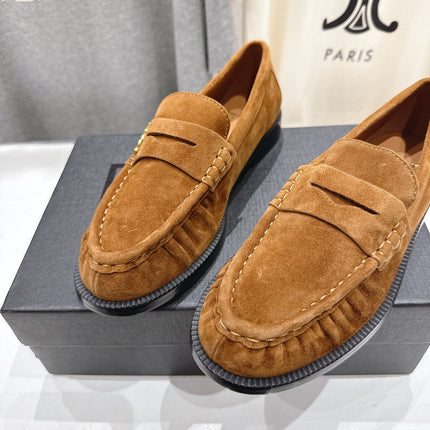 YSL 25S LOAFERS IN COPPER BROWN SUEDE WITH GOLD HARDWARE