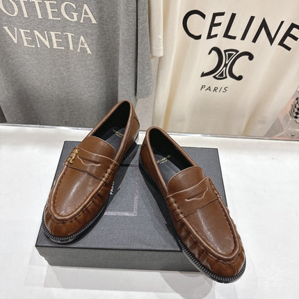 YSL 25S LOAFERS IN COFFEE BROWN LAMBSKIN WITH GOLD HARDWARE