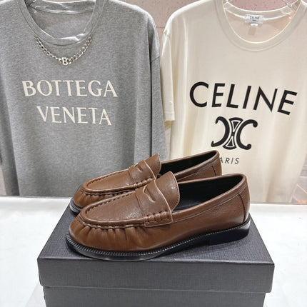 YSL 25S LOAFERS IN COFFEE BROWN LAMBSKIN WITH GOLD HARDWARE