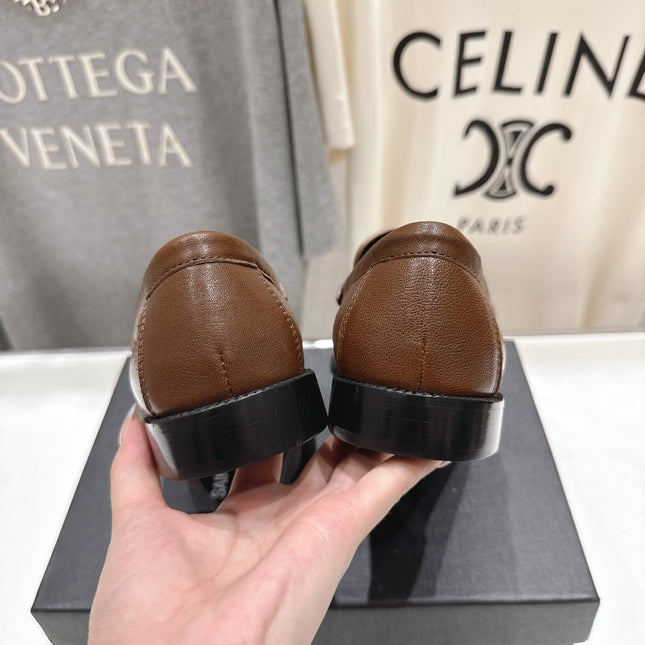 YSL 25S LOAFERS IN COFFEE BROWN LAMBSKIN WITH GOLD HARDWARE