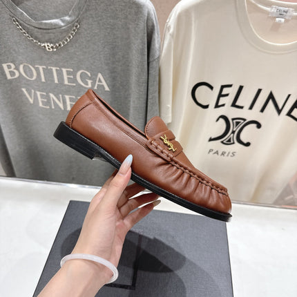 YSL 25S LOAFERS IN CHESTNUT BROWN LAMBSKIN WITH GOLD HARDWARE